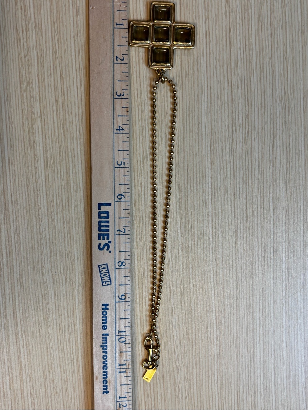COACH Vintage Gold-Tone Beaded Ball Chain Cross Pendant Necklace - Picture 4 of 6